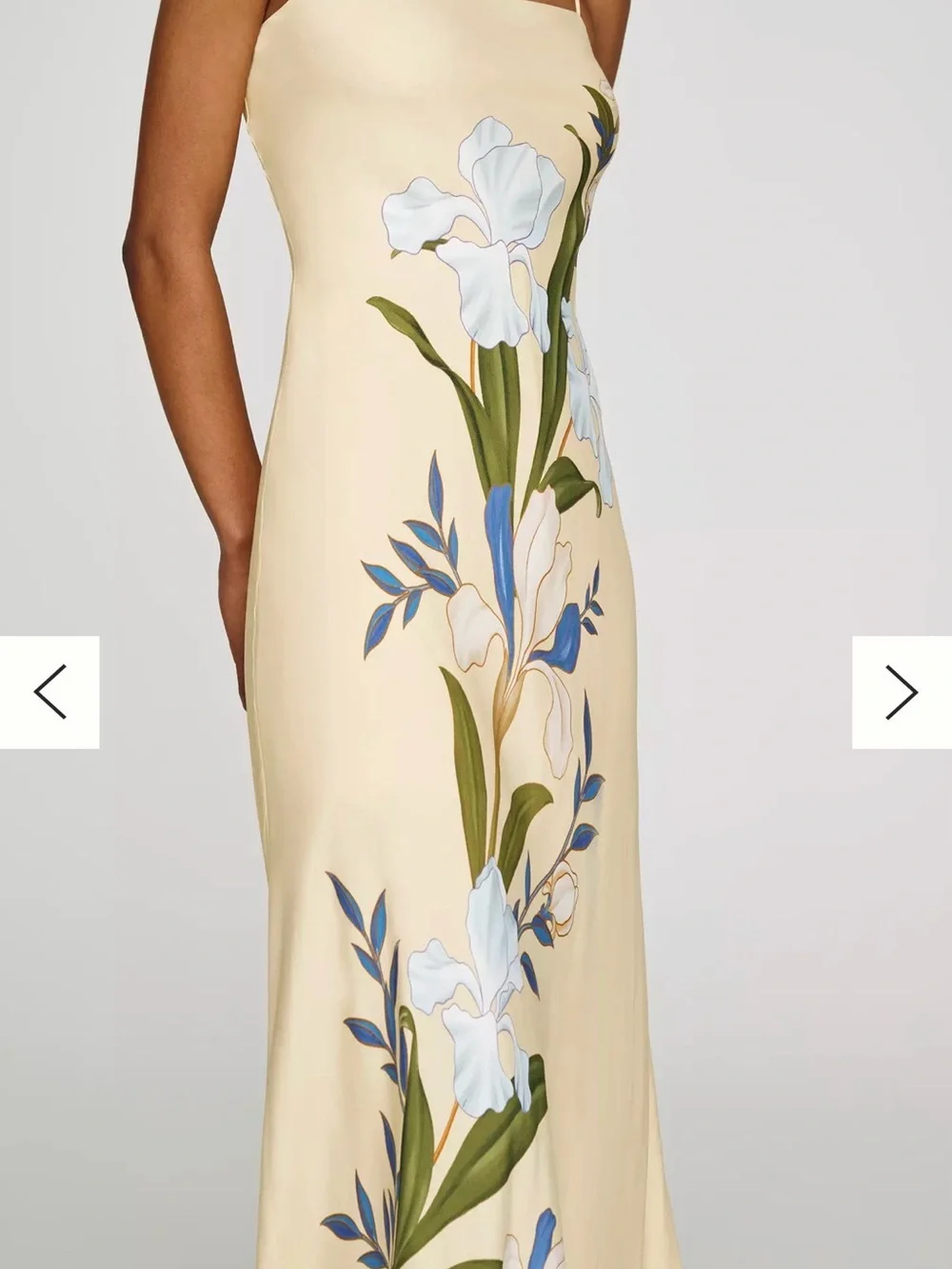 FARM Rio Pale Yellow Maxi Slip Dress with White & Blue Floral Motif - Picture 2 of 3